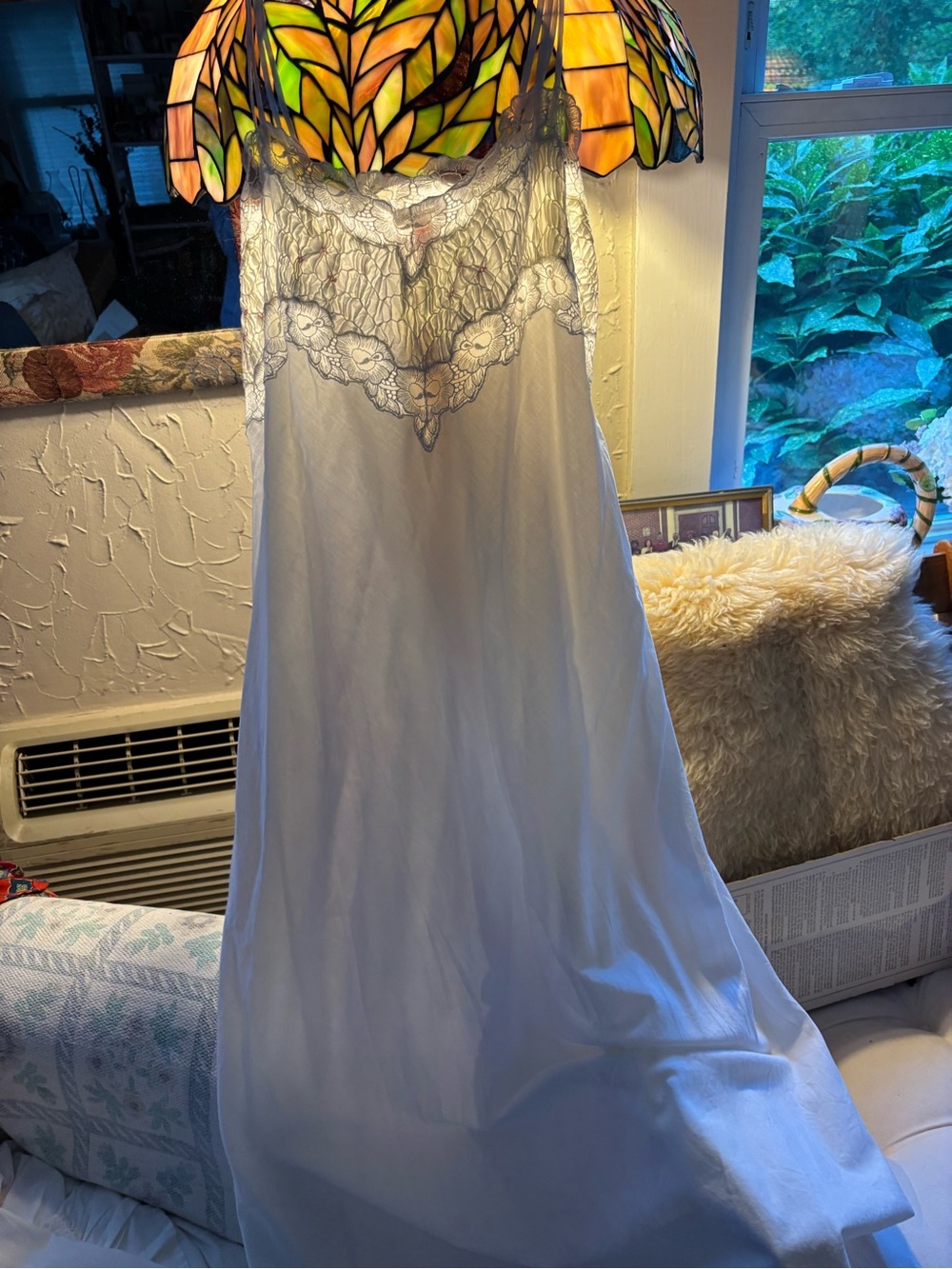 Natori White cotton Lace-Trim Chemise
